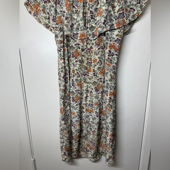Rebecca Taylor 100% Silk Cream Orange Purple Floral Print Ruffle Mini Dress 10 - Picture 10 of 13